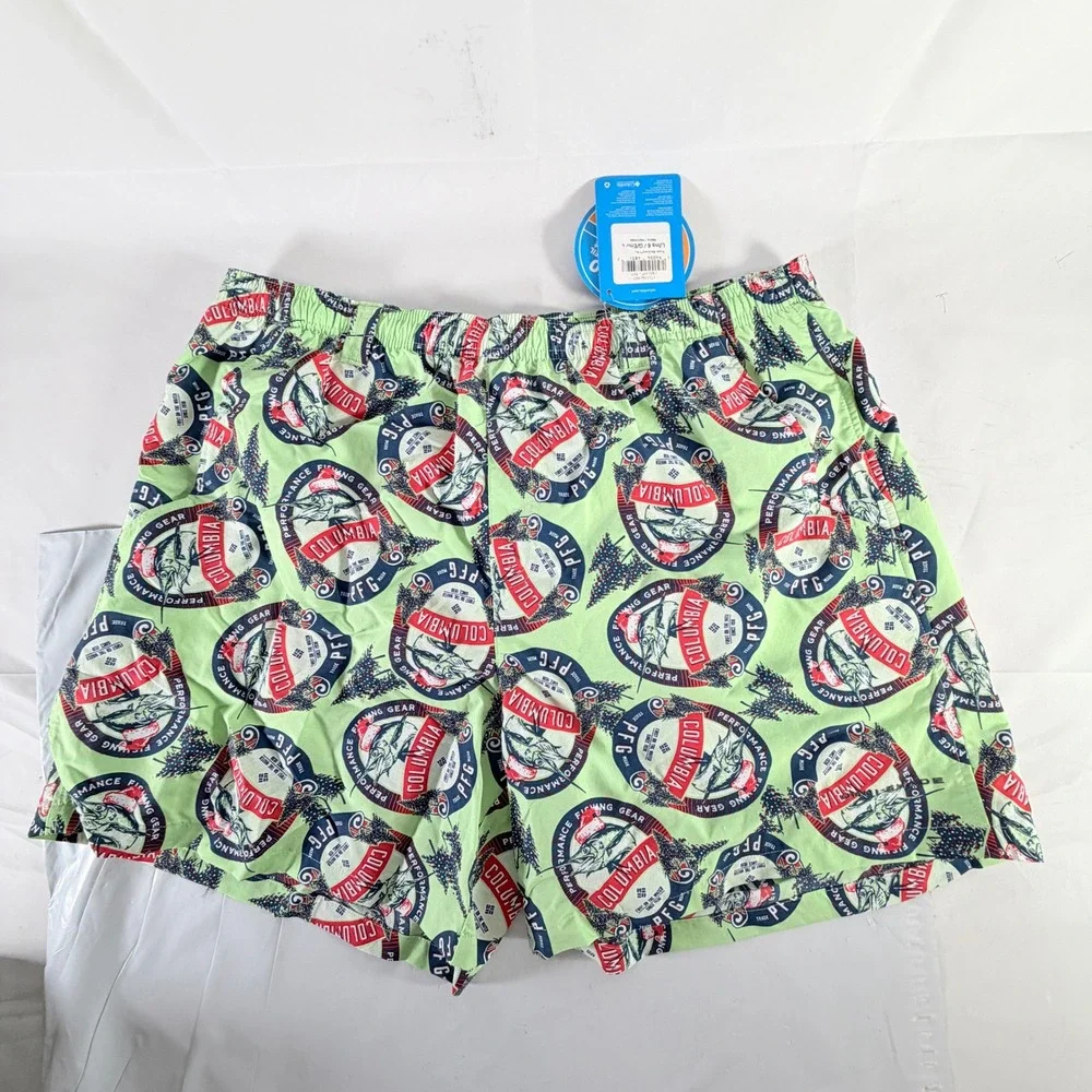 Columbia Men's PFG Super Backcast Water Shorts Mint Green Fish Print Size Large